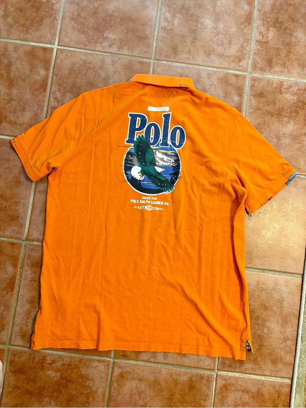 Polo Country by Ralph Lauren orange polo shirt with Blue & Green Accents - Picture 10 of 14